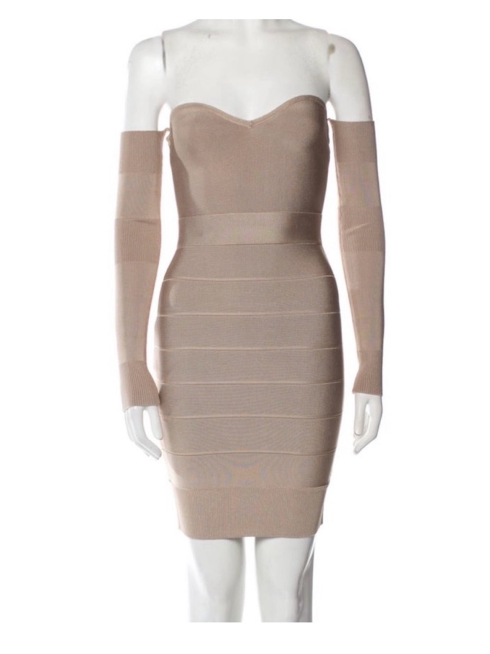 Herve Leger Taupe Off-Shoulder Bandage Mini